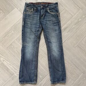 Rock Revival Men's Boot Jeans Size 33 Fabio Medium Wash 34 Inseam